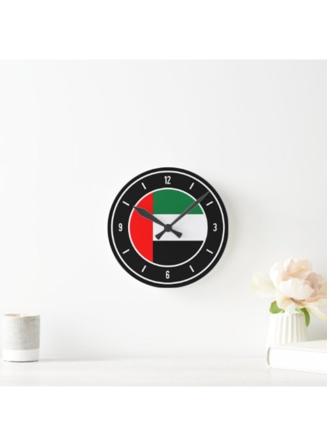 EMAAZZ LLC United Arab Emirates Flag Elegant Round Wall Clock – UAE National Theme Timepiece for Home Office Decor Living Room Bedroom Kitchen Gift - Image 5
